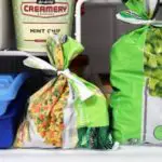 Tie up bags of frozen veggies using the cut strip