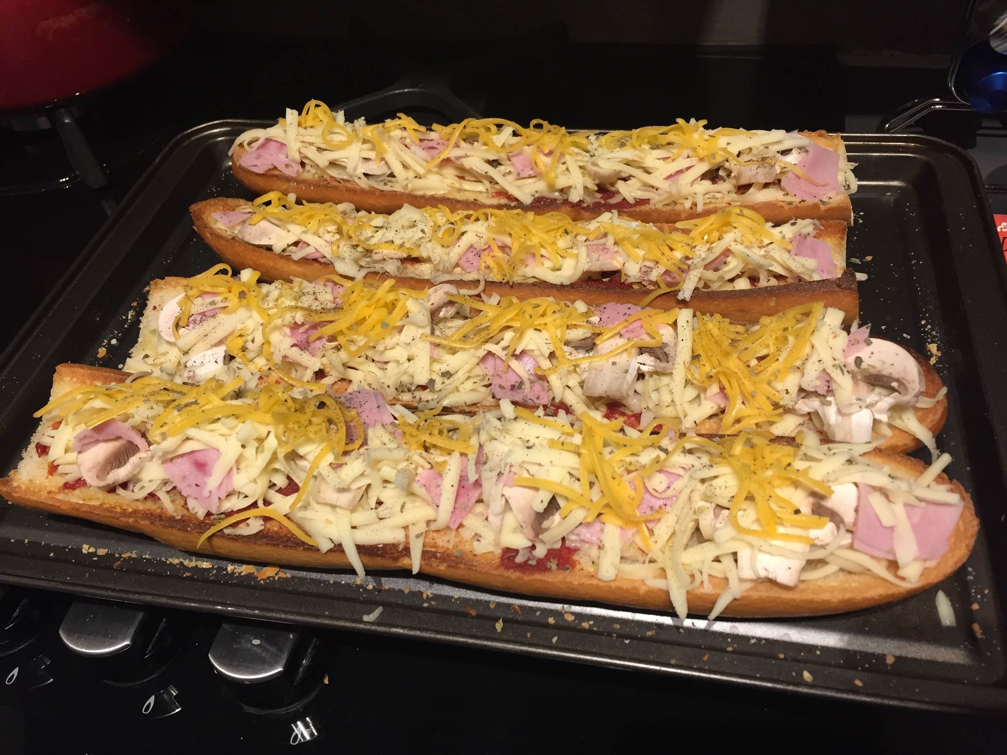 french bread pizza cheese added