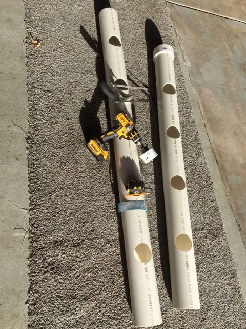 cut the pvc pipe to length and drill holes in them