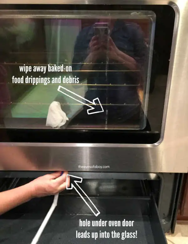 Clean between glass panels on oven door