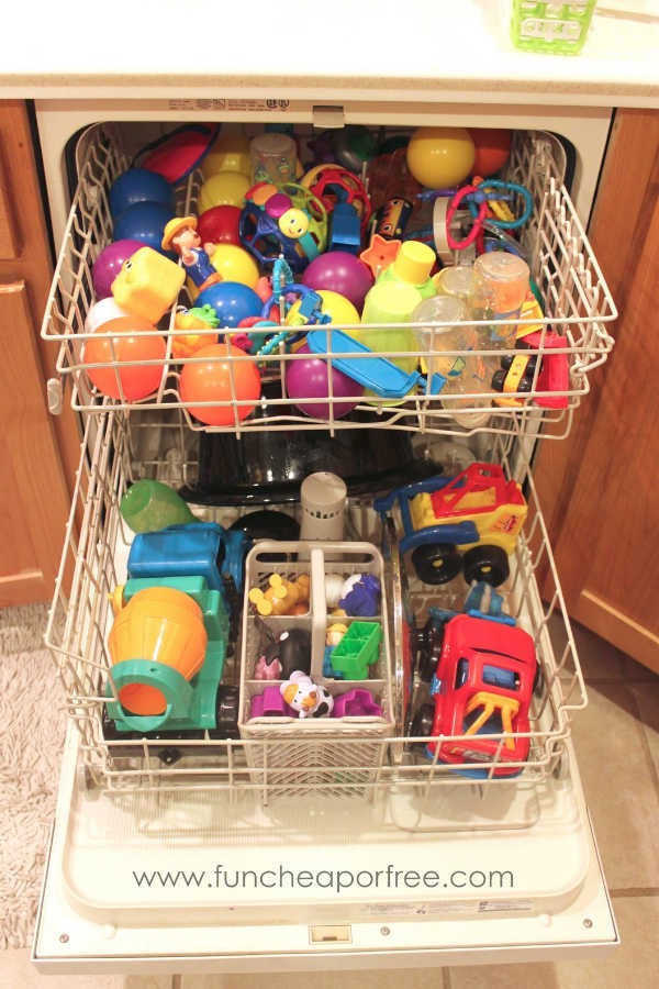 Clean kids toys in the dishwasher