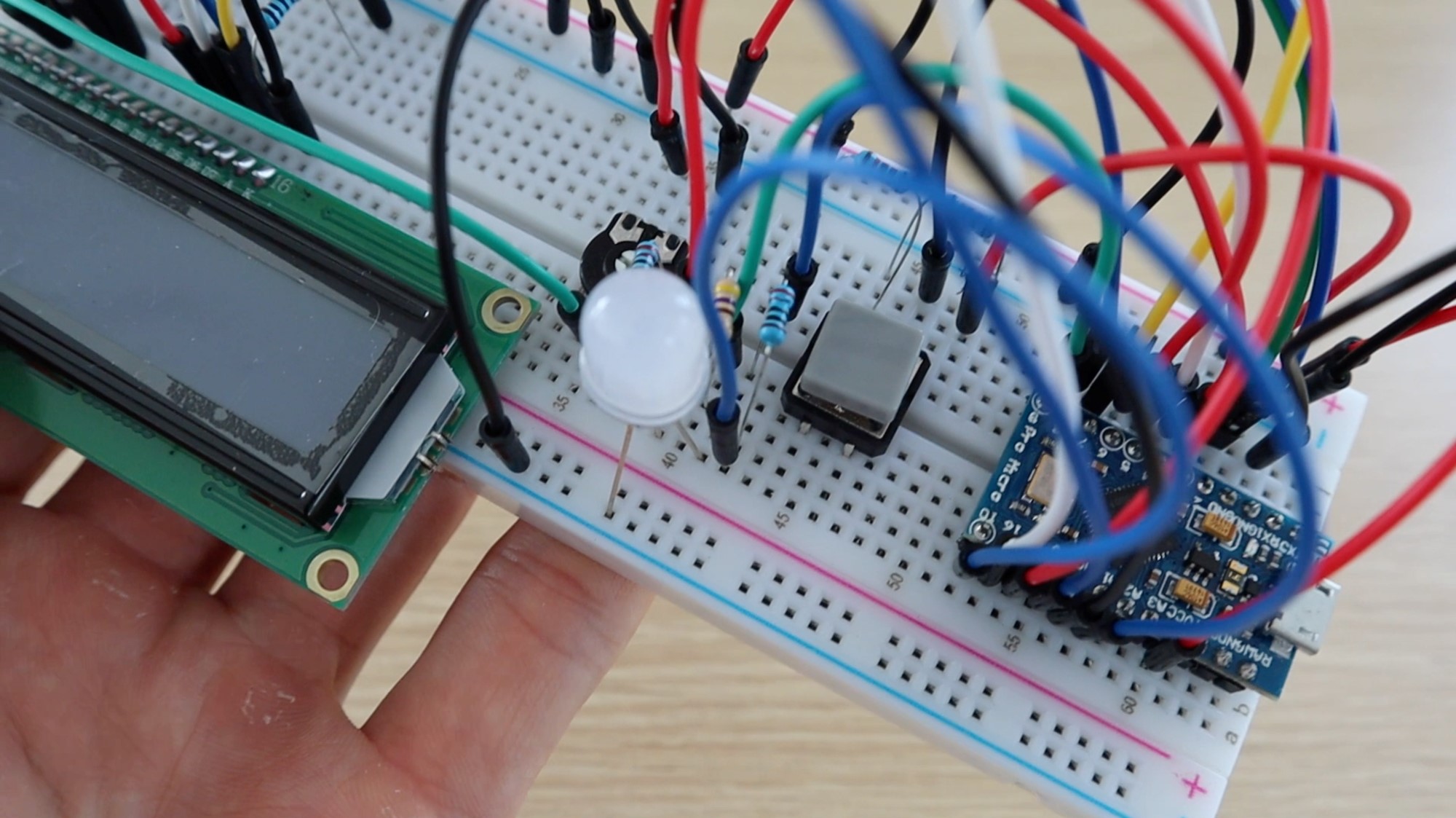 RGB LED and Pushbutton On Breadboard