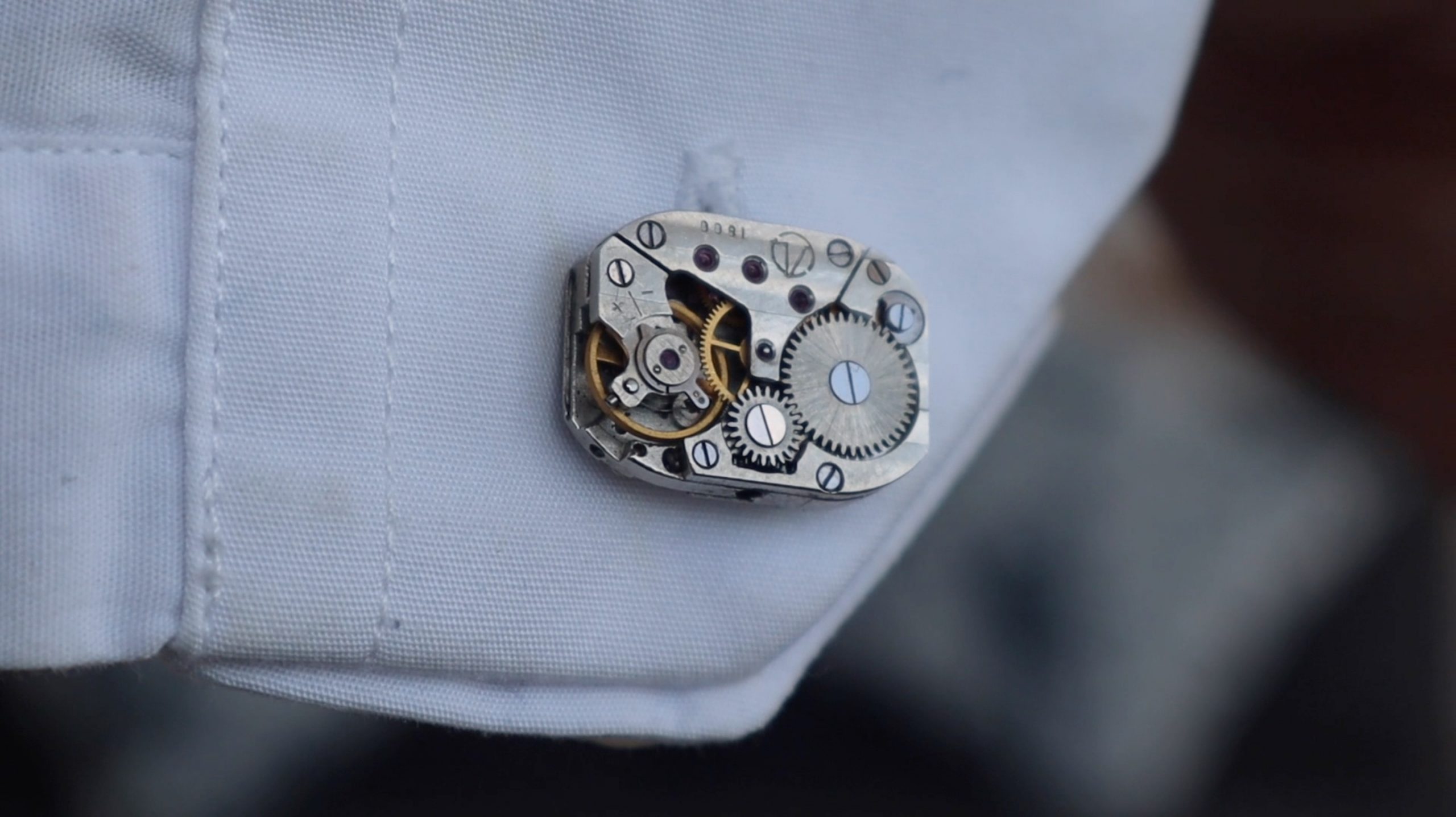 Mechanical Watch Movement Cufflinks on Shirt