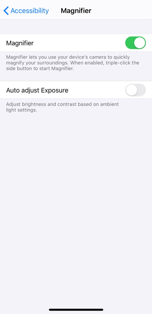 Magnifier iPhone Settings