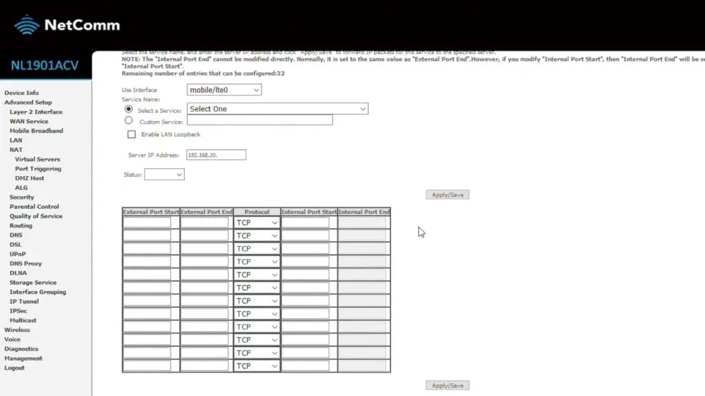 Setting Up Port Forwarding On NetComm Router