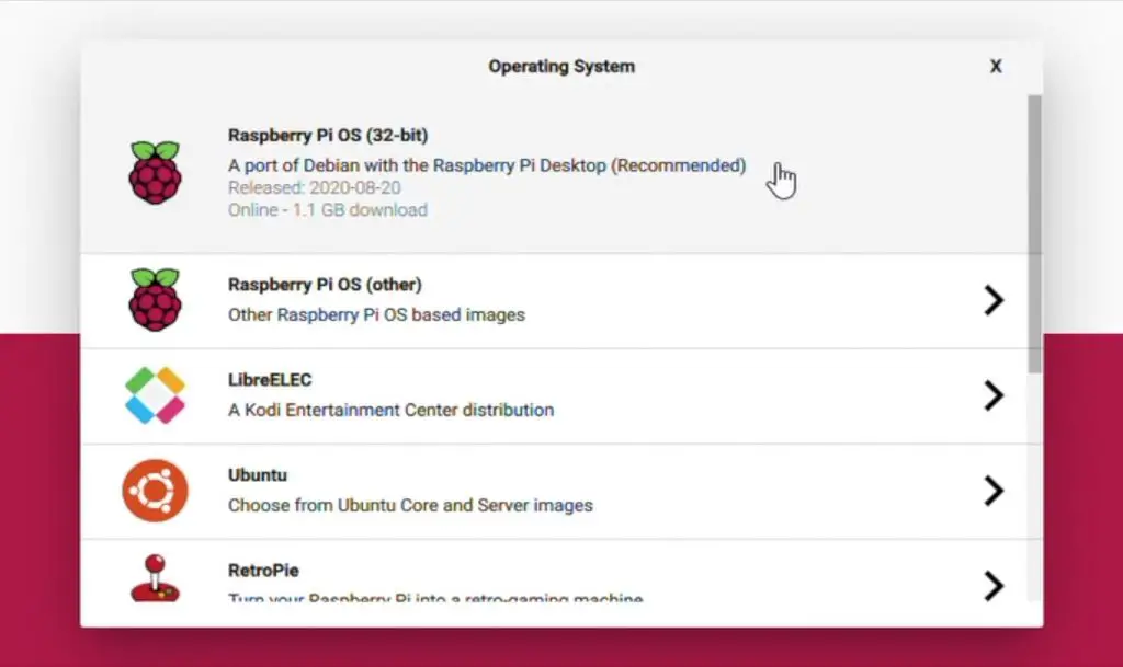 Choose Raspberry Pi OS