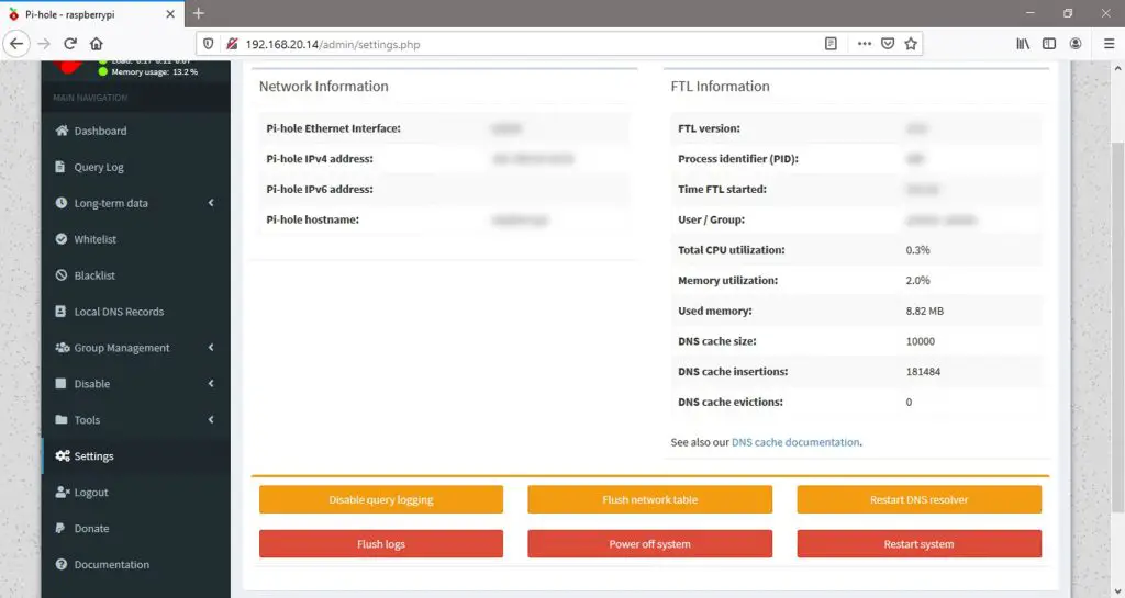 Settings To Shut Down Pi-hole