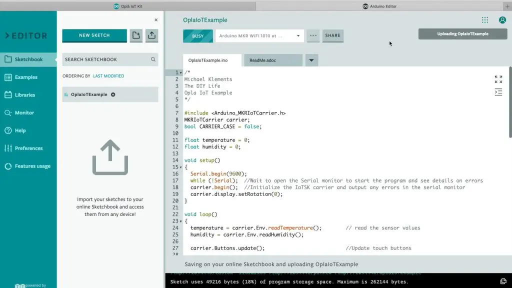 Uploading The Example Sketch To The Arduino