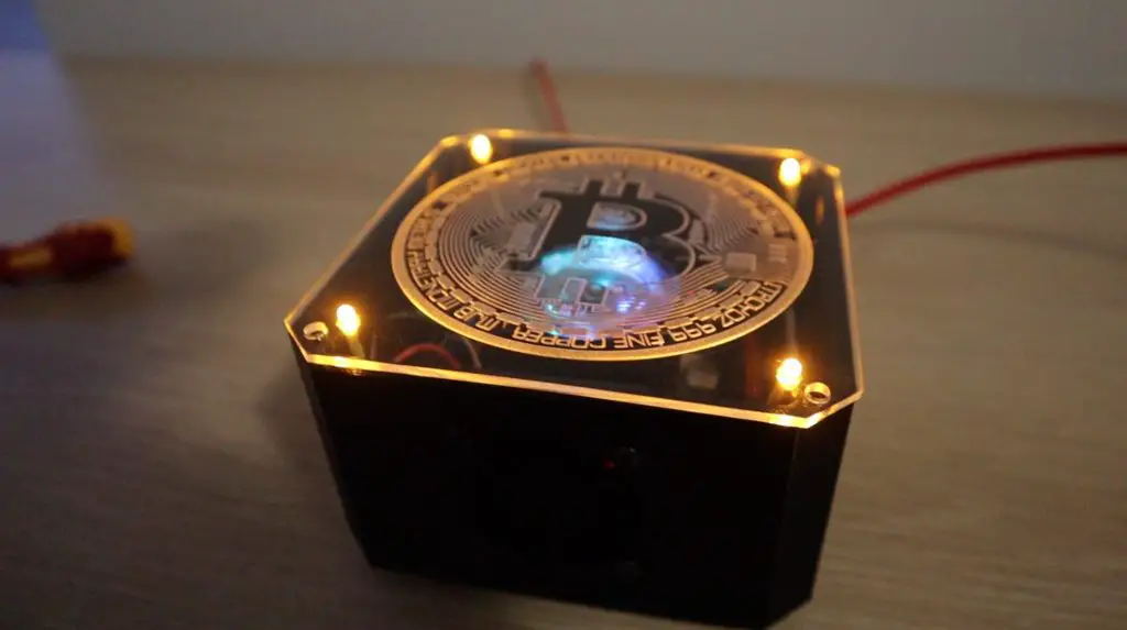 Top Cover of Bitcoin Node Illuminated, RGB Showing