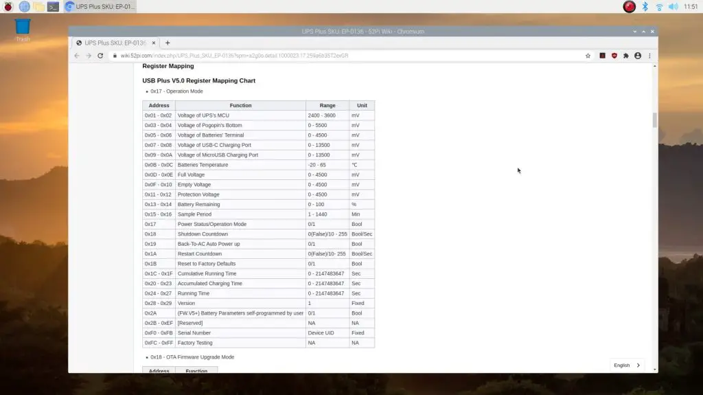 Pi UPS Plus Register Mapping