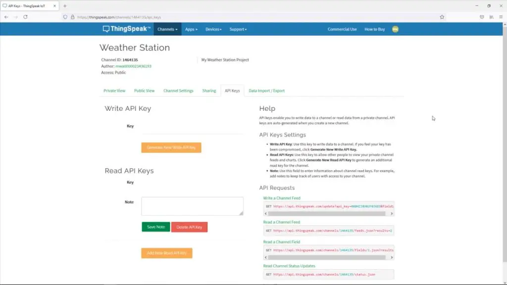 Thingspeak API Keys