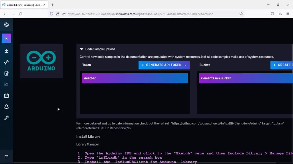 InfluxDB Arduino Interface Instructions