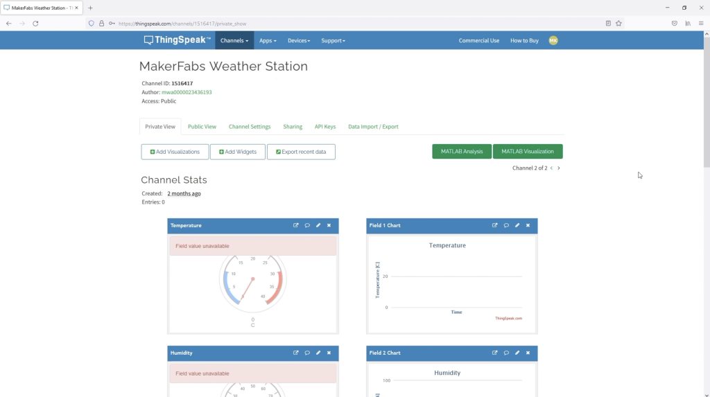 Thingspeak Dashboard Empty