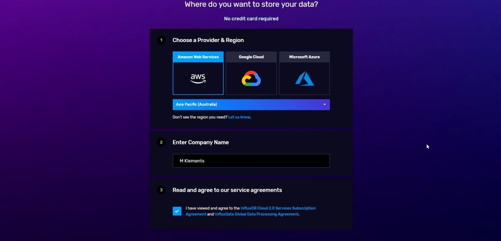 Create InfluxDB Account