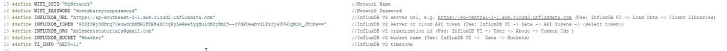 WiFi & InfluxDB Parameters