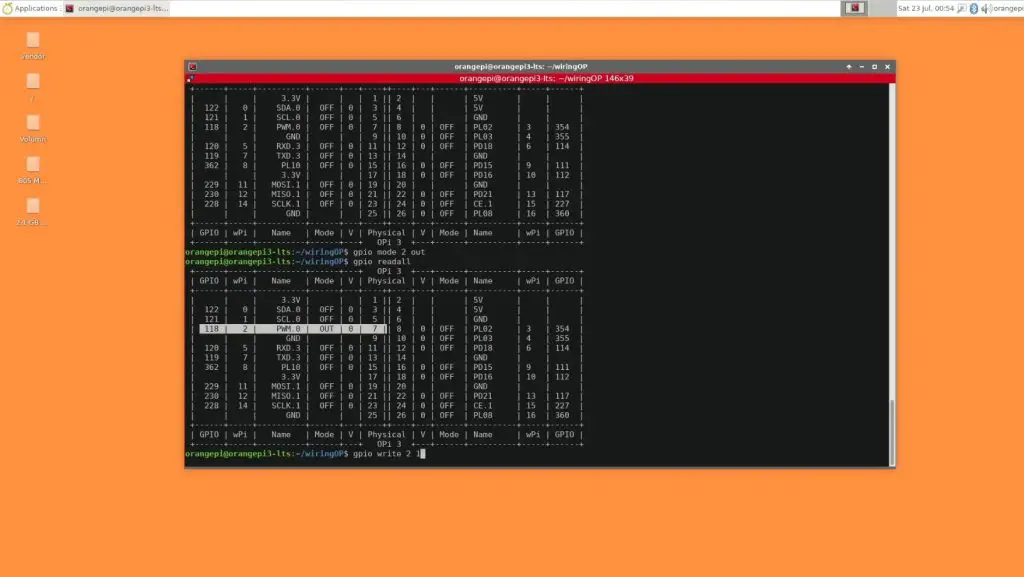 Orange Pi 3 Turning LED On Using Terminal Command