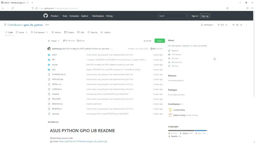 Tinker Board 2S Github Repository