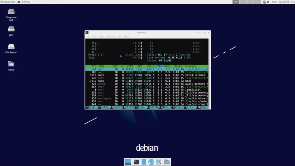HTOP Runnings on Debian Desktop
