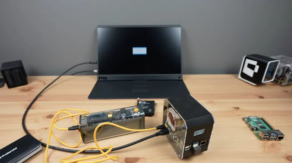 Power Bank Powering Pi Desktop Setup