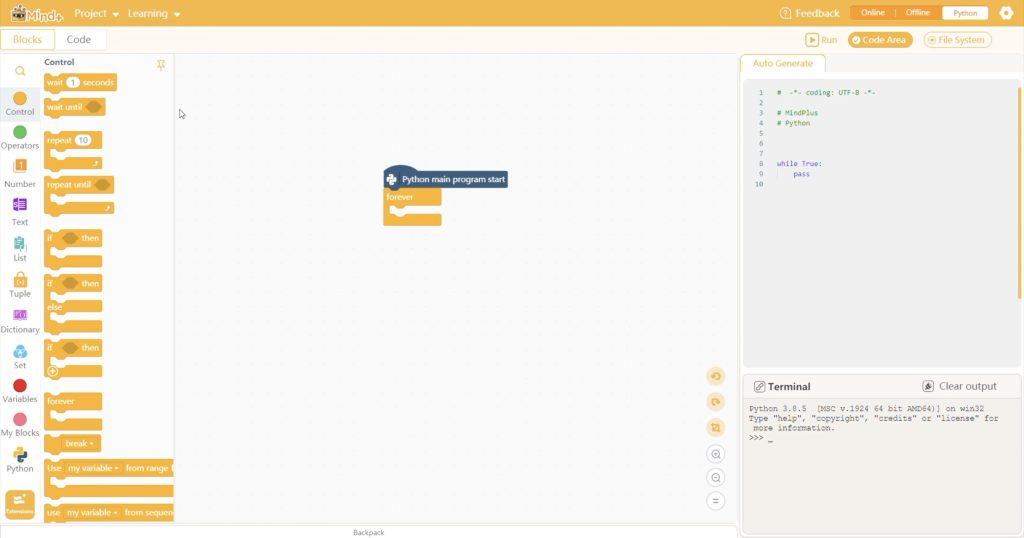 Mind+ Block Coding Interface