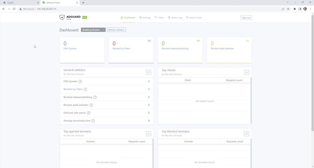 Adguard Installed - Web Dashboard