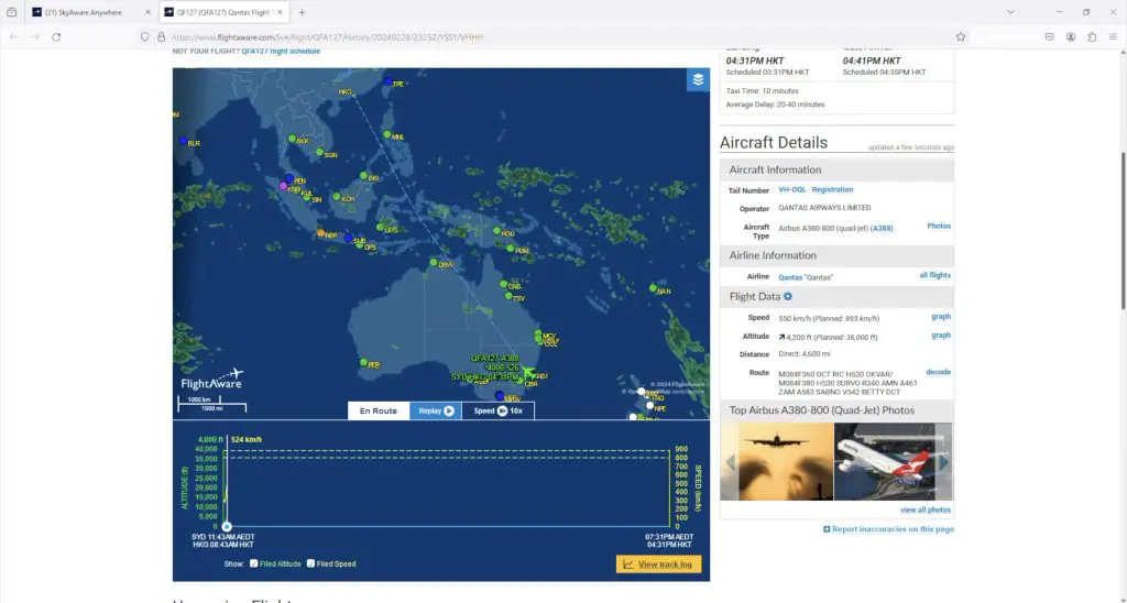 Qantas Flight To Hong Kong Starting